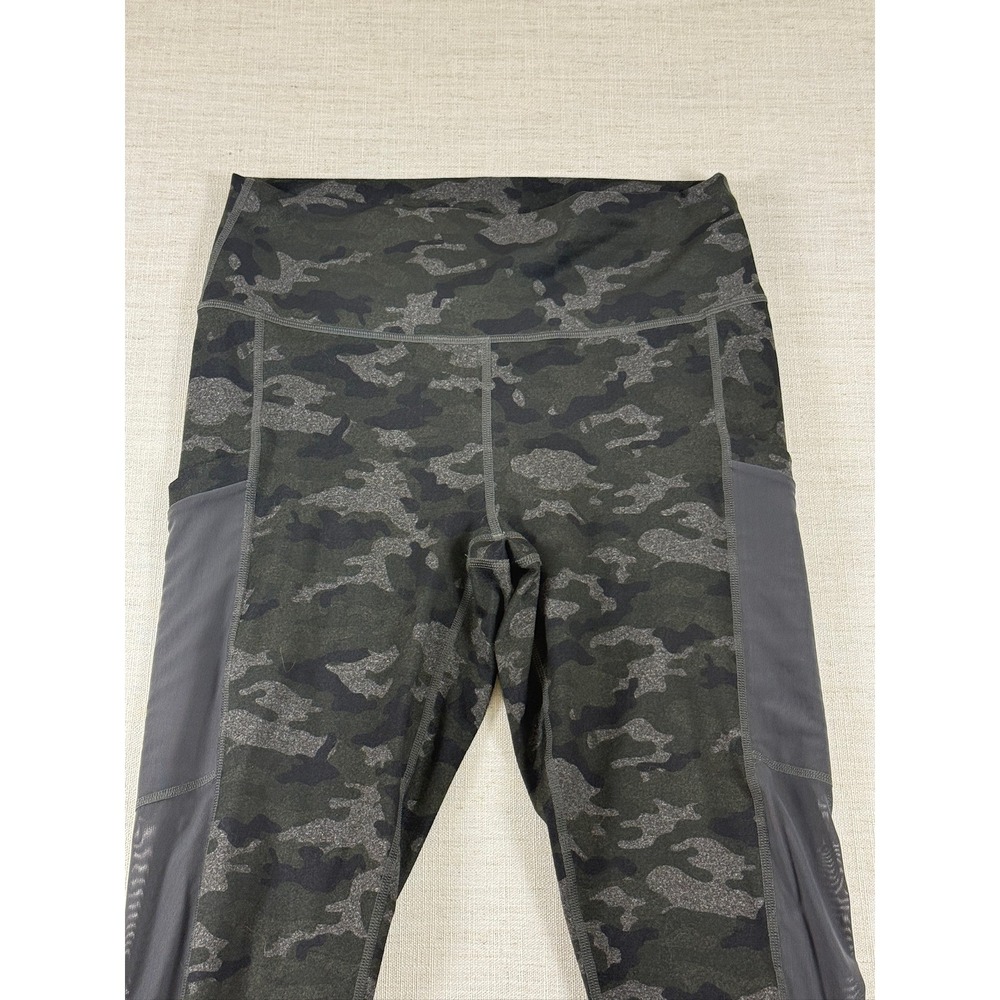 Fabletics PowerHold Camo Leggings Womens Small Grey Mesh Pocket Crop Yoga Pants